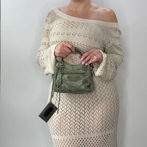 Auth RARE Balenciaga mini Leather Handbag vintage Green Bag  mirror COLLECTIBLE